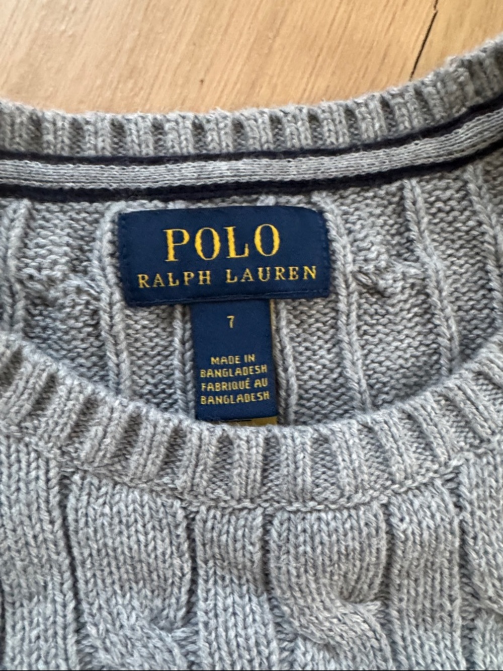 Polo Ralph Lauren Kids Size 7 Light Gray Cable Crewneck Sweater - Picture 2 of 5